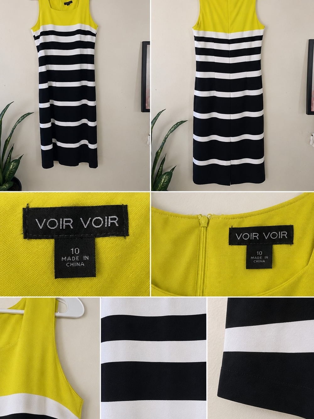 Voir Voir Yellow & Black Striped Midi Sheath Skirt